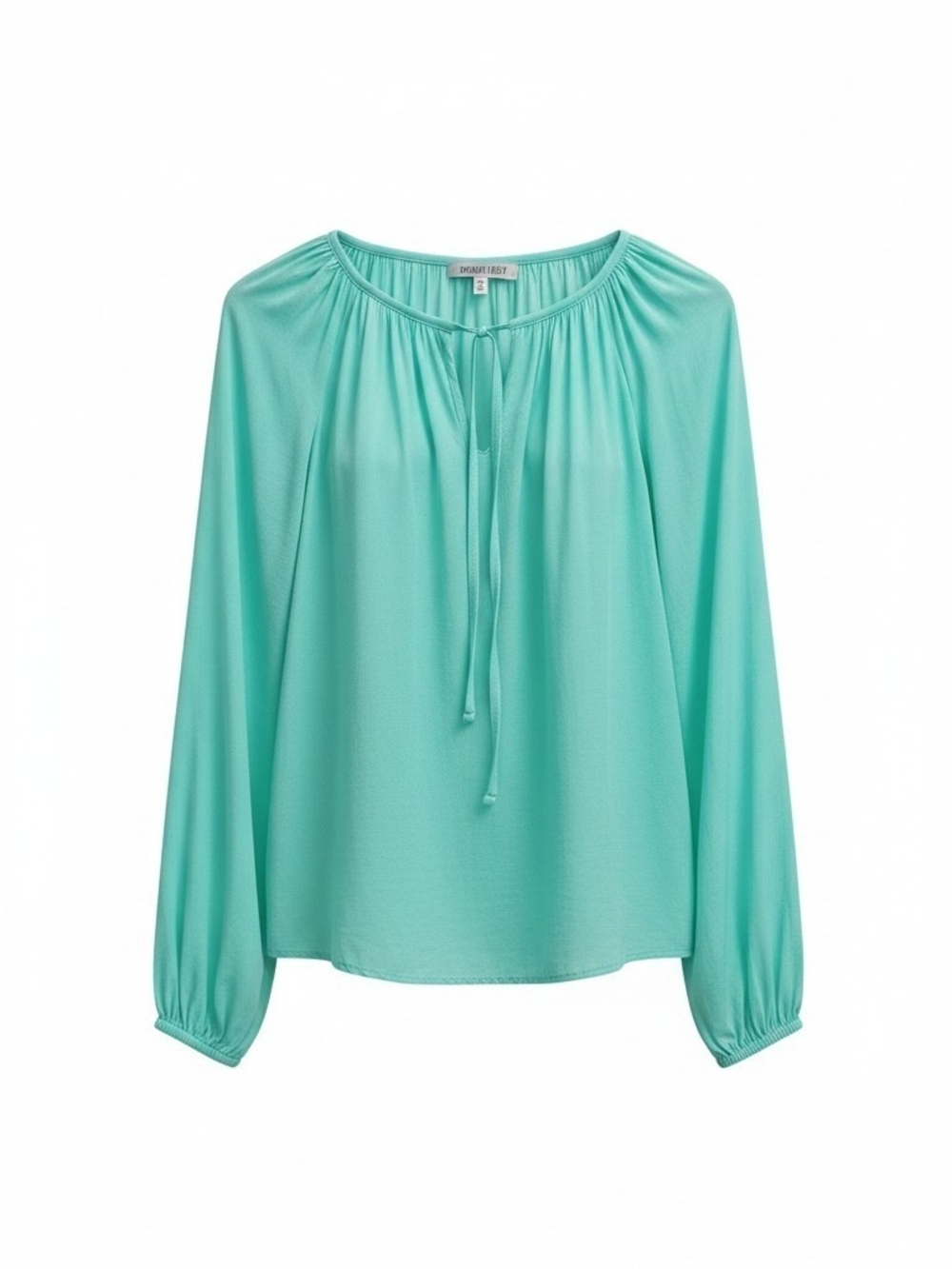Jennifer Lopez Women's Boho Teal Peasant Tie-Neck Blouse Long Sleeve SZ M
